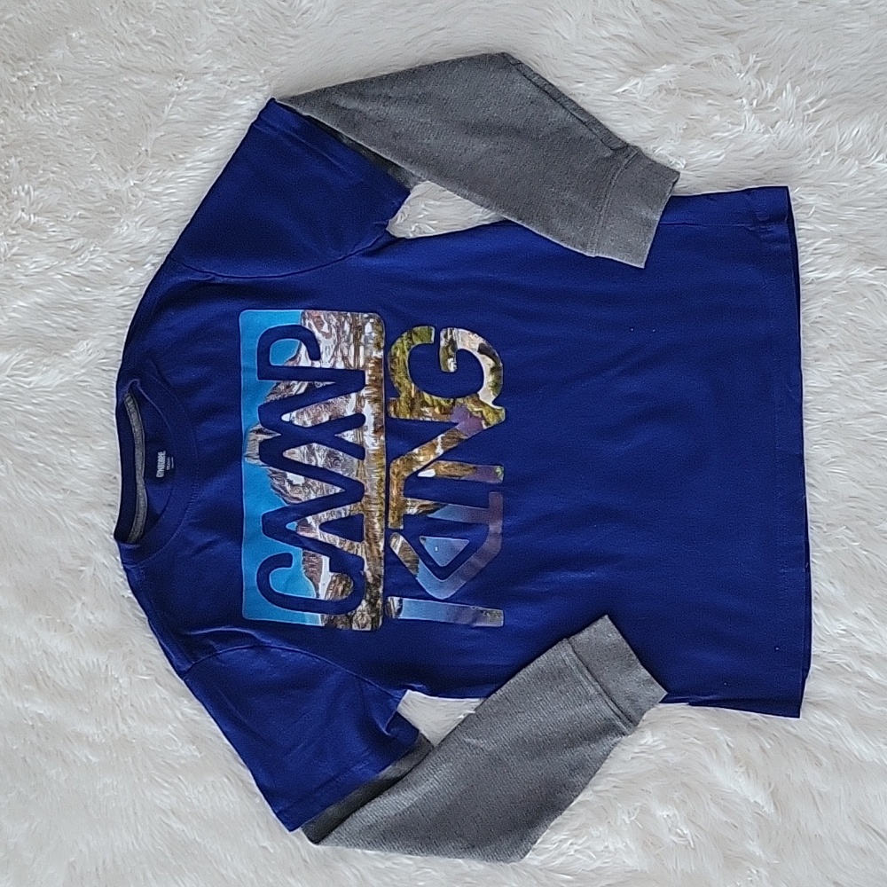 Gymboree Camp King Blue And Gray Long Sleeve Shirt Size 14